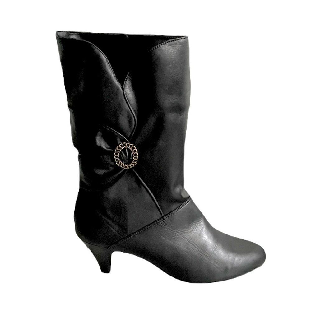 Black Leather Mid-Calf Heeled Boots Size 10